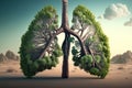 A tree with green leaves in the shape of human lungs created with Generative AI technology