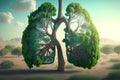 A tree with green leaves in the shape of human lungs created with Generative AI technology