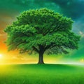 a tree in a green meadow clearr with plants andr pollution that affects climate Royalty Free Stock Photo