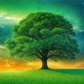 a tree in a green meadow clearr with plants andr pollution that affects climate Royalty Free Stock Photo