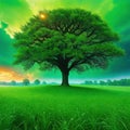 a tree in a green meadow clearr with plants andr pollution that affects climate Royalty Free Stock Photo