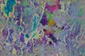 Mixed Media Artwork, Abstract Colorful Artistic Painted Layer In Green, Yellow, Pink Color Palette On Grunge Ocean Waves Texture