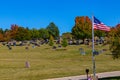 A cemetery; Early fall colors in a cemetery