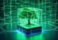 Tree growing on Circuit Digital Cube. Digital Royalty Free Stock Photo