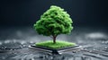 Tree growing on a computer chip, symbolizing technology and nature's intersection. Royalty Free Stock Photo