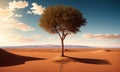 A tree growing in the desert, soil split by drought