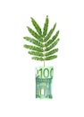 Tree growing from euro bill Royalty Free Stock Photo