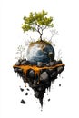 Tree growing on floating earth globe Royalty Free Stock Photo