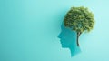 Tree growing in human mind, mental health concept, positive attitude and inspiration, creative thinking brain, personal Royalty Free Stock Photo