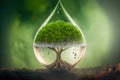 A tree growing inside a rain drop, sustainability concept, Generative AI