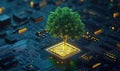 Tree Growing from Microchip Symbolizing Technology and Nature Integration, Futuristic Concept of Eco-Friendly Innovation Royalty Free Stock Photo