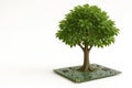 A tree growing out of a computer board is a symbol of the fusion of nature and technology. Space for text. Royalty Free Stock Photo