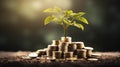 tree growing on pile of golden coins, growth business finance investment and Corporate Social Responsibility or CSR practice Royalty Free Stock Photo