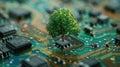A tree is growing on top of a computer chip Royalty Free Stock Photo