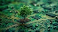 A tree is growing on top of a computer chip Royalty Free Stock Photo