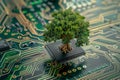 Tree is growing on top of a computer chip Royalty Free Stock Photo