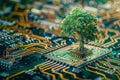 Tree is growing on top of a computer chip. Royalty Free Stock Photo