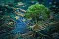 Tree is growing on top of a computer chip Royalty Free Stock Photo
