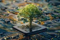 Tree is growing on top of a computer chip. Royalty Free Stock Photo