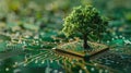 A tree is growing on top of a computer chip Royalty Free Stock Photo