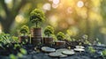 Tree growing up on coins, concept of business finance and saving money investment and Growing Money Royalty Free Stock Photo