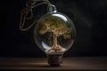 tree grows inside light bulb shaped like a graph illustration generative ai