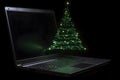 A tree grows from a laptop. Green information technology. Neural network AI generated