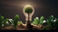 A tree grows in light bulbs, energy-saving and environmental concepts on Earth Day Royalty Free Stock Photo