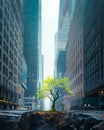 A tree grows out of a crevice in asphalt