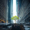 A tree grows out of a crevice