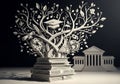 The tree grows from a stack of books, symbolizing knowledge and learning Royalty Free Stock Photo