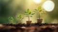 The tree grows on stacked coins on the soil with blur nature background. Generative AI Royalty Free Stock Photo