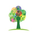 Tree hand with creative grunge bubble colors logo vector Royalty Free Stock Photo