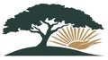 Tree and Hand Holding Sun Rays Logo Symbol Royalty Free Stock Photo