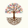 Tree hand illustration for diverse people team help