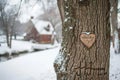 A tree with a heart symbol carved into its bark, showcasing a romantic gesture in nature, A tree with heart-carved initials on a Royalty Free Stock Photo