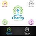 Tree Helping Hand Charity Foundation Creative Logo for Voluntary Church or Charity Donation