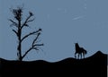 Tree and horse in moonlight