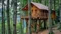 A tree house is built in the middle of the forest Royalty Free Stock Photo