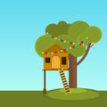 Tree House children's games. Vector Playhouse on the tree. Secret place.