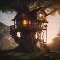 A tree house, cinematic lighting - 1 Royalty Free Stock Photo