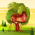 Tree house in forest vector illustration