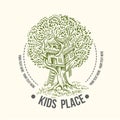 Tree house. House on tree for kids. Children playground ladder. Flat style vector illustration Royalty Free Stock Photo