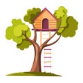 Tree house with rope ladder on daylight Royalty Free Stock Photo