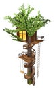 Tree house with a spiral staircase, swing, rope-ladder. 3D illustration