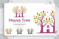 Tree house vector logo made from two trees incorporate with house as a symbol icon a residence like village house, can use for