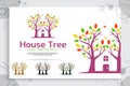 Tree house vector logo made from two trees incorporate with house as a symbol icon a residence like village house, can use for Royalty Free Stock Photo