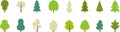 Tree icon. Flat trees set. Flat forest tree and bush nature plant isolated vector illustration. Royalty Free Stock Photo
