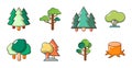 Tree icon set, cartoon style Royalty Free Stock Photo