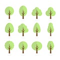 Tree icon set - cute trees cartoon illustration. Nature collection